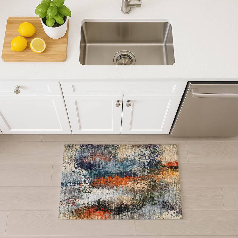 Machine Washable Indoor/ Outdoor Contemporary Abstract Chantille Rug