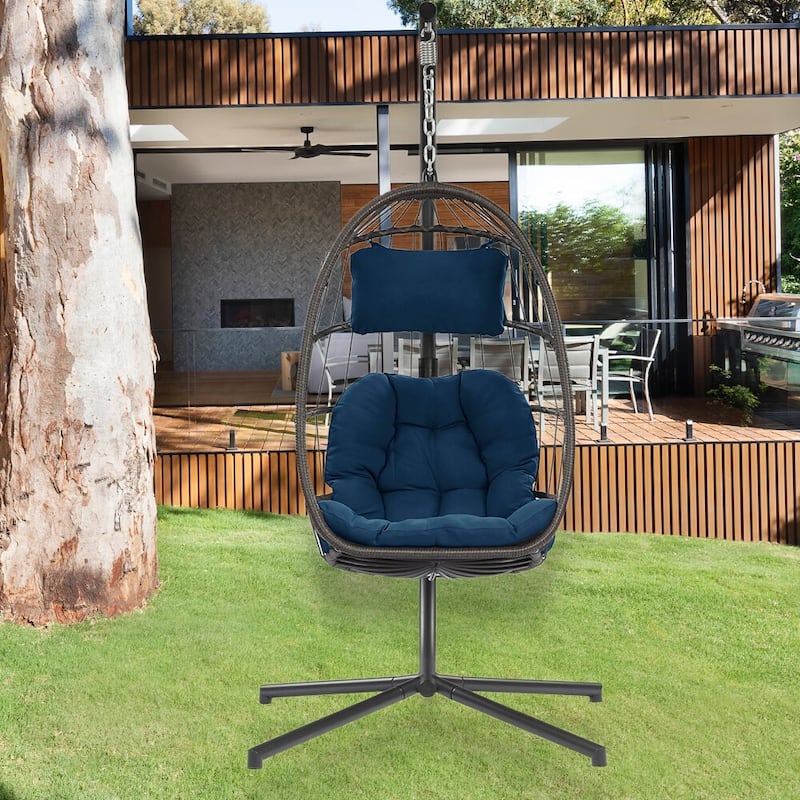 Egg Chair with Stand,Patio Rattan Wicker Hanging Swing,Indoor Outdoor - Egg Chair with Stand
