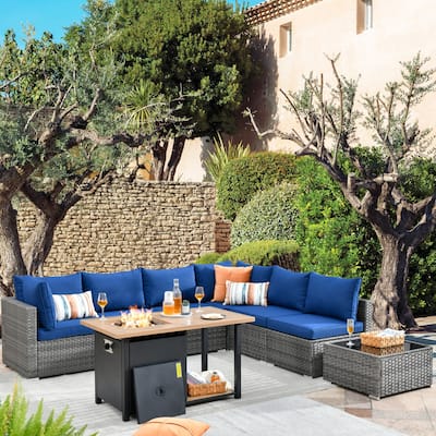 HOOOWOOO 8-piece Wicker Outdoor Patio Furniture Sofa Set Fire Pit Set