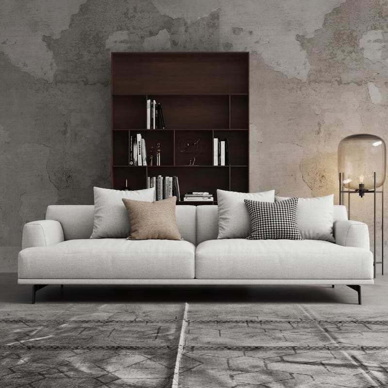 Square Arm Fabric Straight Sofa in Beige