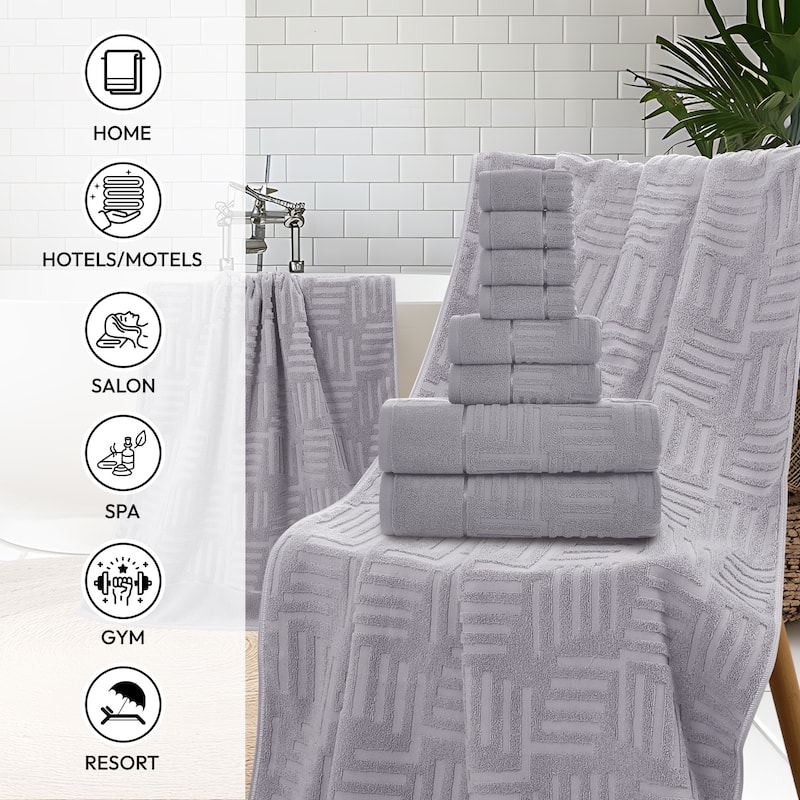 Luxury Jacquard 8 Piece Bath Towels Set