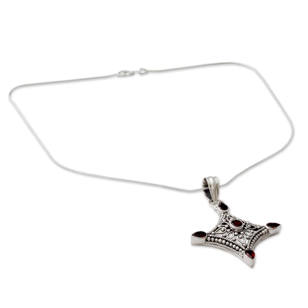 Novica Handmade Jaipur Diamond Garnet Pendant Necklace
