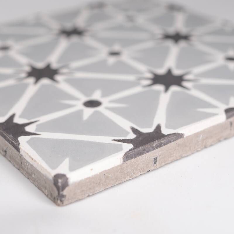 Handmade Venice Grey/Black Tile, Pack of 12 (Morocco)