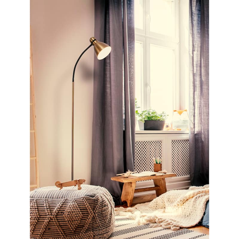 Brightech Avery 63 in. Antique Brass Industrial 3-Way Dimming LED Floor Lamp with Brass Metal Cone Shade
