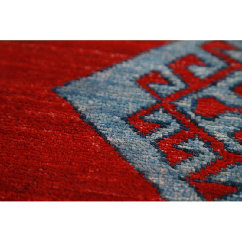 Hand Knotted Oriental 100% Wool Carpet Traditional Geometric Red Kazak Runner Rug - 14' 10'' X 2' 7''