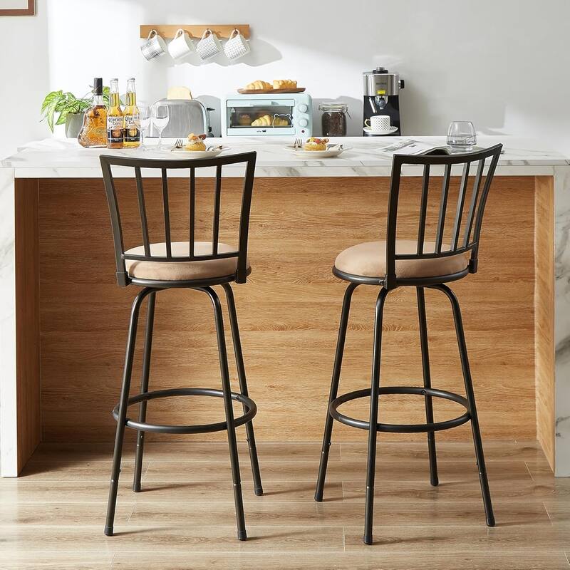 VECELO Counter Height Barstools, Adjustable Bar Stools from 36.4-42.8Inch,Upholstered Seat Swivel Barstool Set of 2/4/6