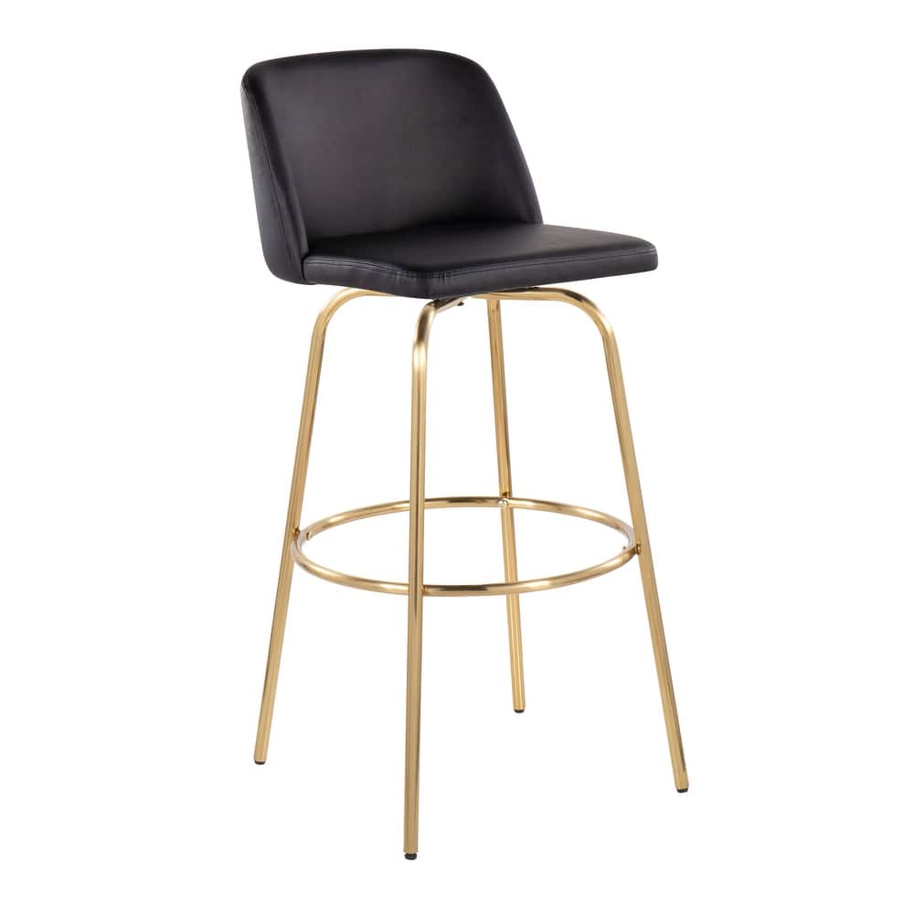 Silver Orchid Vallberga 30" Fixed-Height Bar Stool with Metal Base & Round Gold Footrest (Set of 2)
