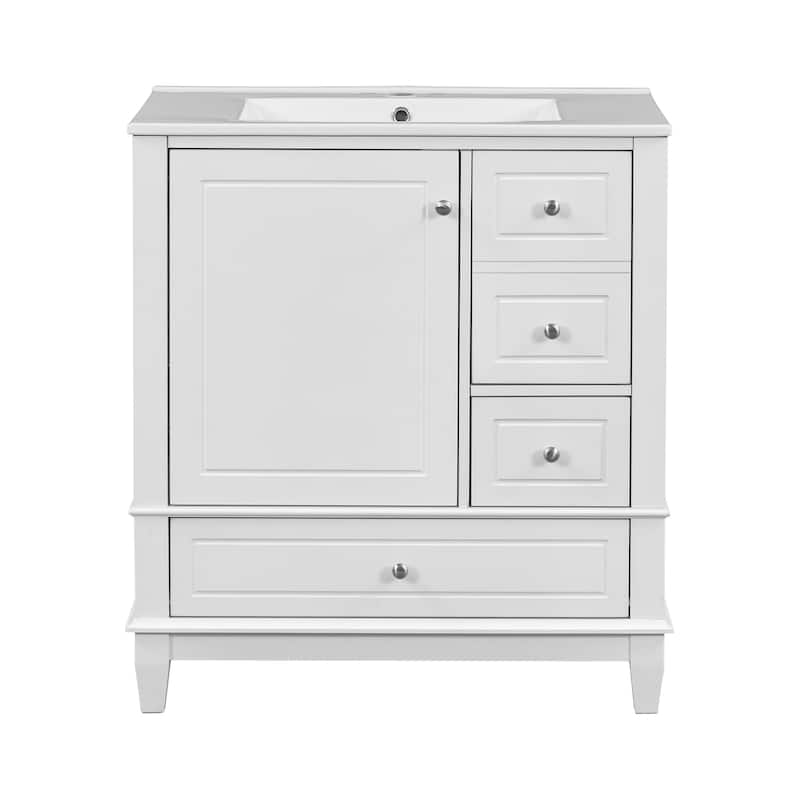 30" Bathroom Vanity With Sink, One Door With Shelf And Three Drawers, Soft Close Door