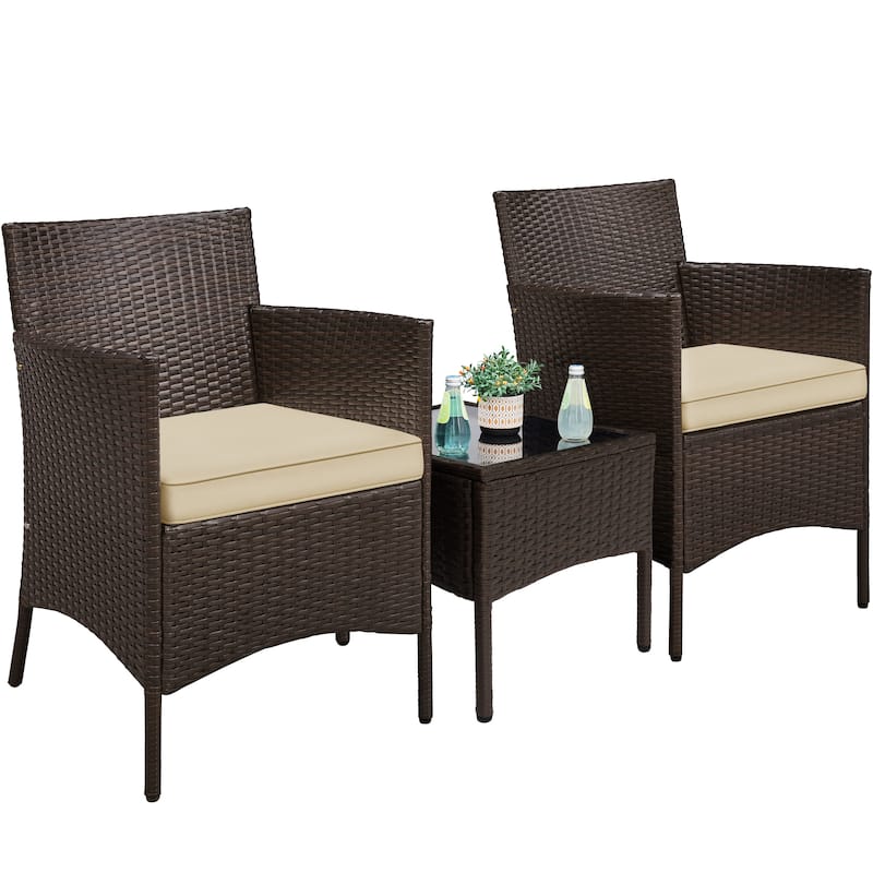 Yaheetech 3-Piece Bistro Set with Rattan Wicker Chairs and Table for Porch - Brown/Khaki