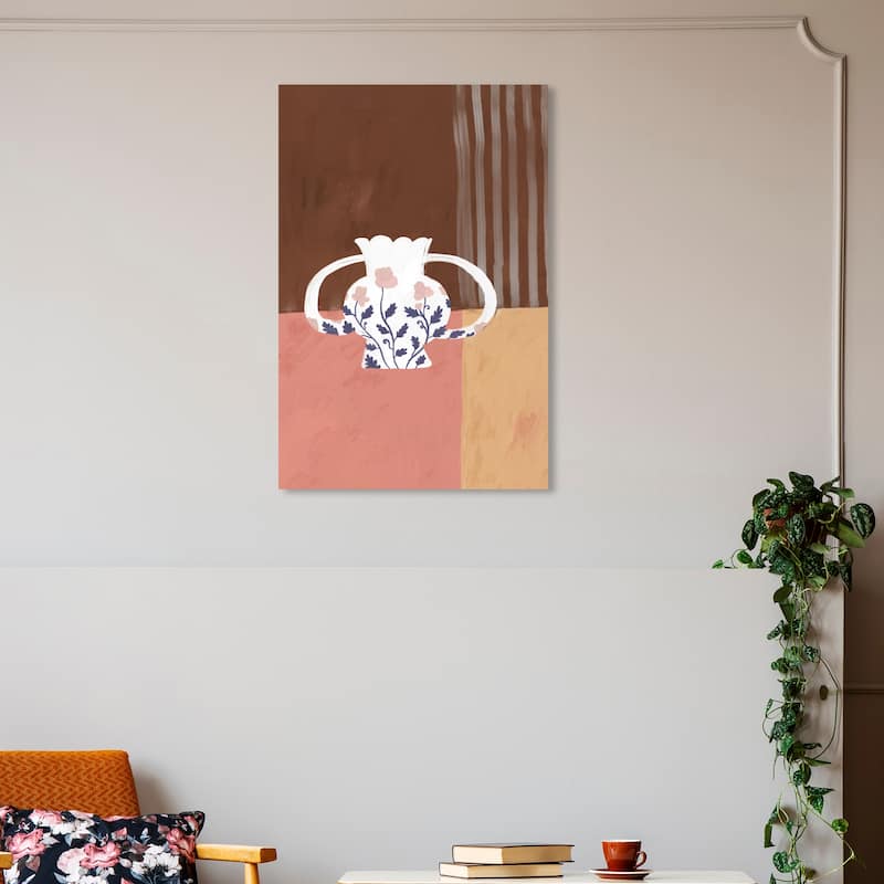 Wynwood Studio Canvas Floral and Botanical Floral Amphora Brown and Modern & Contemporary Wall Art Canvas Print - 30 x 20