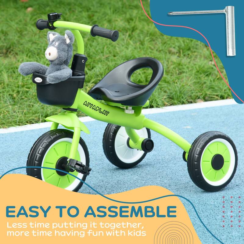 Kids Tricycle for Toddlers Age 2-5 with Adjustable Seat, Toddler Bike for Children with Basket, Bell, Handlebar Grips, Green