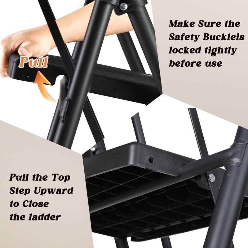 Anmytek 4 Step Folding Step Ladder Heavy Duty Steel Frame with Tool Tray Triangular Stable Core 330 lbs Capacity for Home,Office