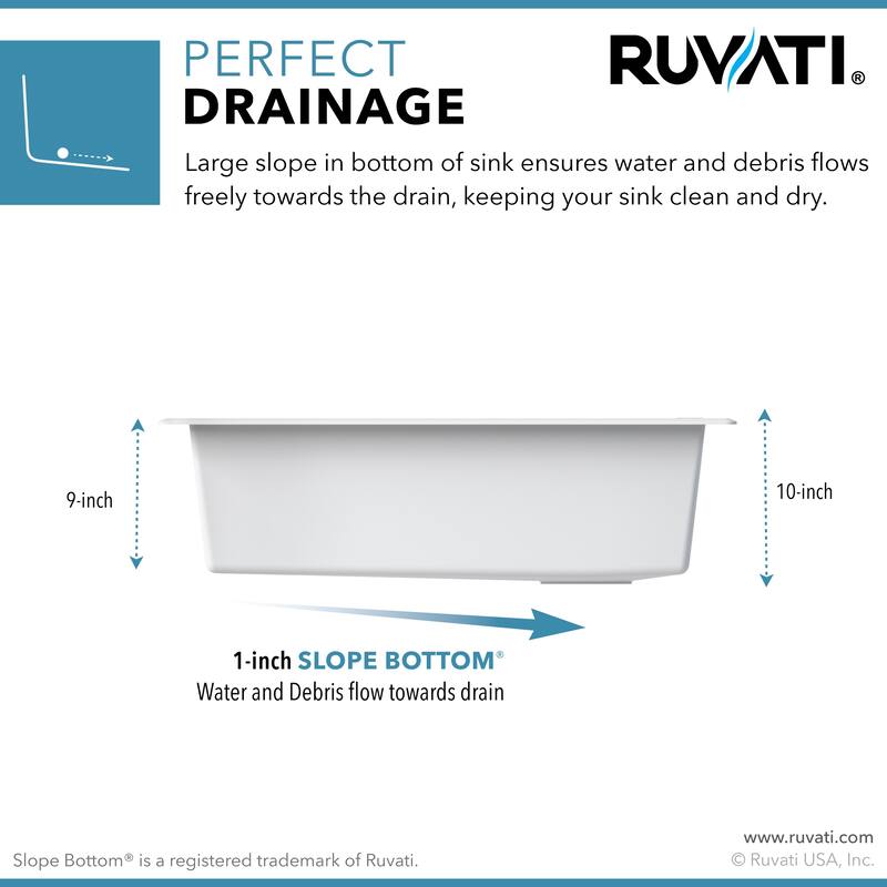Ruvati 32 x 19 inch epiGranite Undermount Granite Composite Single Bowl Kitchen Sink - Arctic White - RVG2033WH