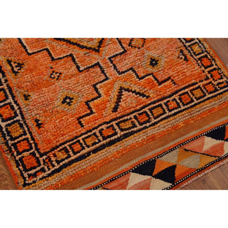 Orange / Geometric Oushak Vintage Runner Rug Handmade Wool Carpet - 2'8"x 11'4"