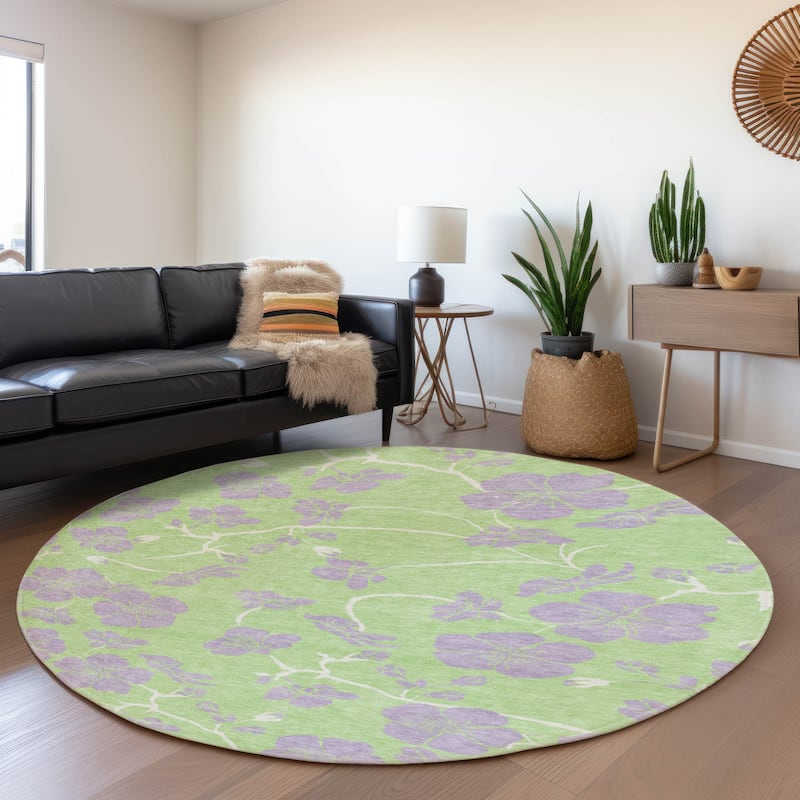 Premium Washable Super Soft Modern Floral Mayfield Rug - Mint - 8' x 8'