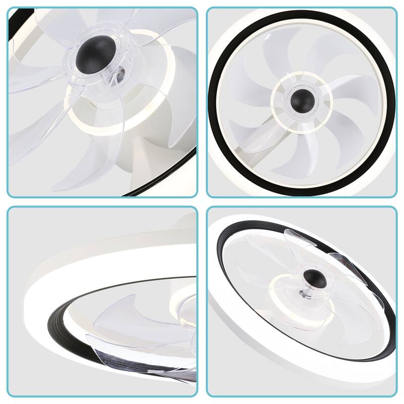 20" White Flush Mount Ceiling Fan with Dimmable Light, 6-Speed Low Profile Reversible Ceiling Fan with APP Control and Remote
