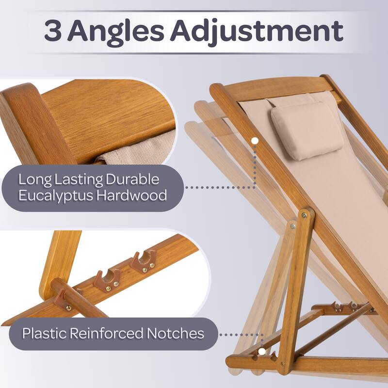 Lavish Home Beach Lounge Chair - Adjustable Reclining Sling Chair