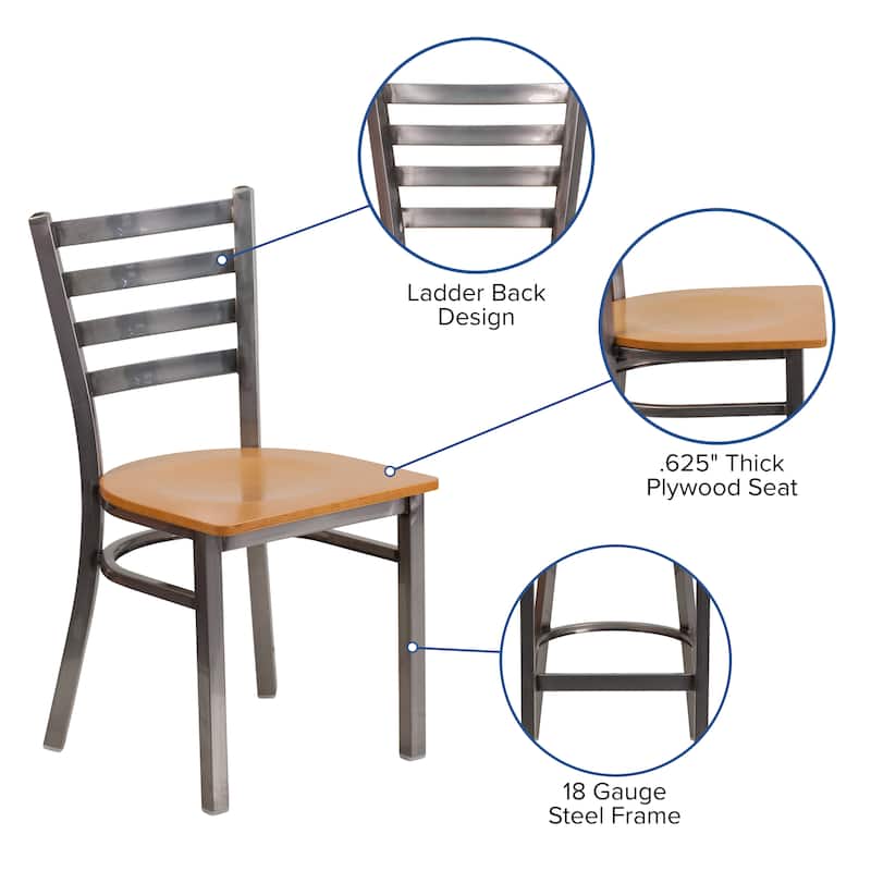 Clear Coated Ladder Back Metal Restaurant Chair - 16.5"W x 17"D x 32.25"H