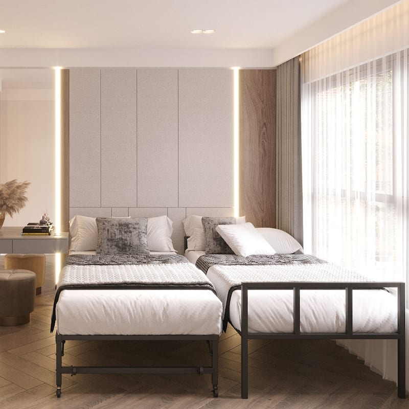 Milliard Twin Daybed and Fold- Up Trundle Set, Black Frame - Mattresses Sold Separately