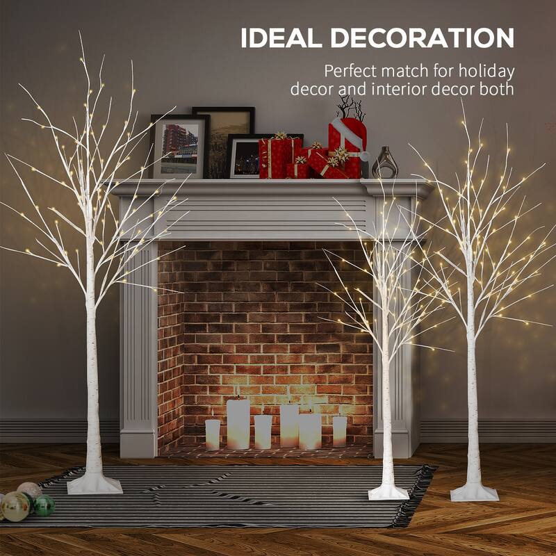 6 Ft Pre-lit Artificial Tree Birch Tree Christmas Holiday Party Decorations Starlit Tree for Indoor Outdoor Use, 3 Pieces Sets