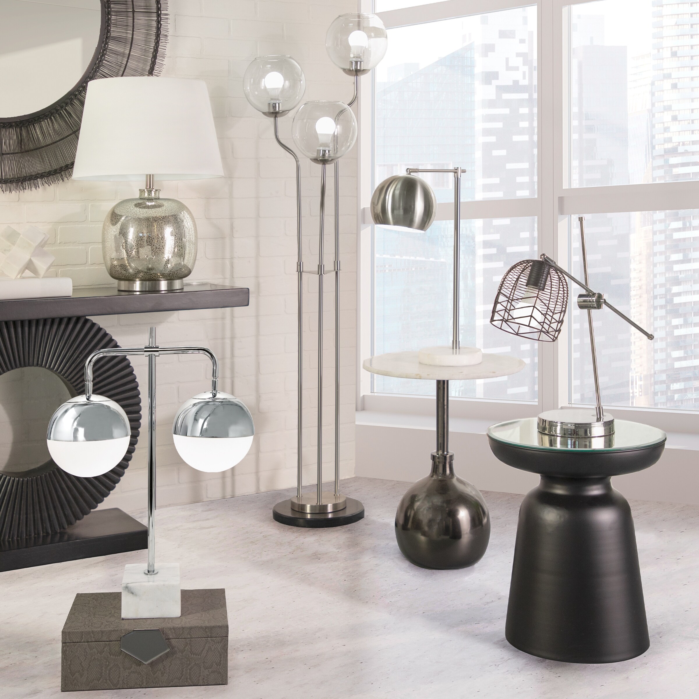 Metal 25 Double Orb Table Lamp On Marble Base Si Overstock 31126167