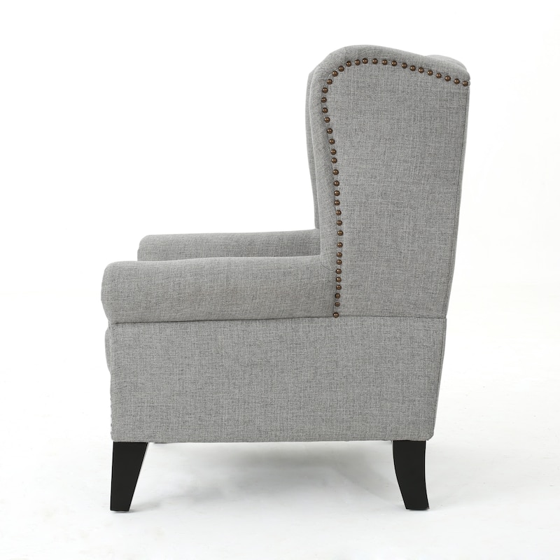 Roomfitters Tufted Wingback Accent Chair, Upholstered Armchair with Nailhead Trim and Solid Wood Legs