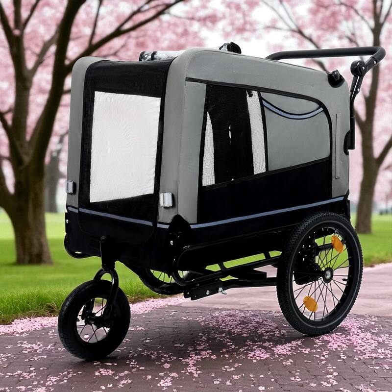 Extra Large 2-in-1 Pet Bike Trailer & Stroller - Heavy Duty Dog Carrier with Quick Release Wheels, Ventilation & Storage - Black Grey
