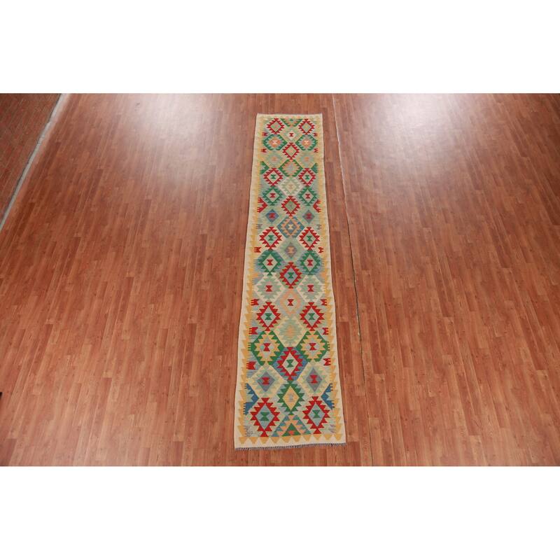 Kilim Oriental Runner Rug Hand-Woven Hallway Multi Wool Carpet - 2'8" x 12'9"