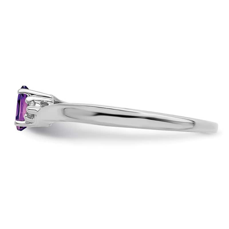 Curata 925 Sterling Silver Rhodium Plated Amethyst Ring