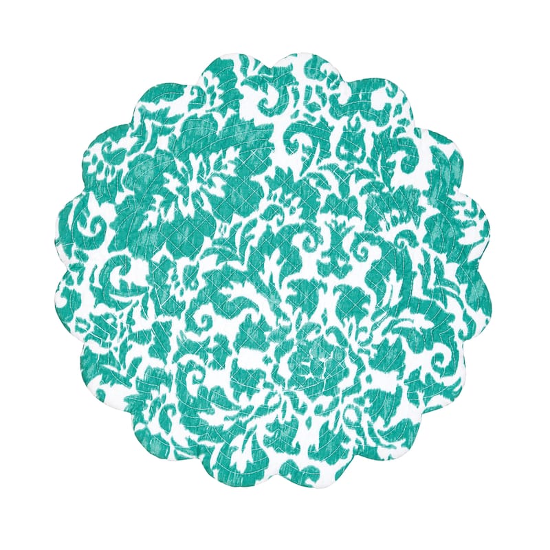 Madison Aqua Cotton Quilted Round Reversible Placemat Set of 6 - Set of 6