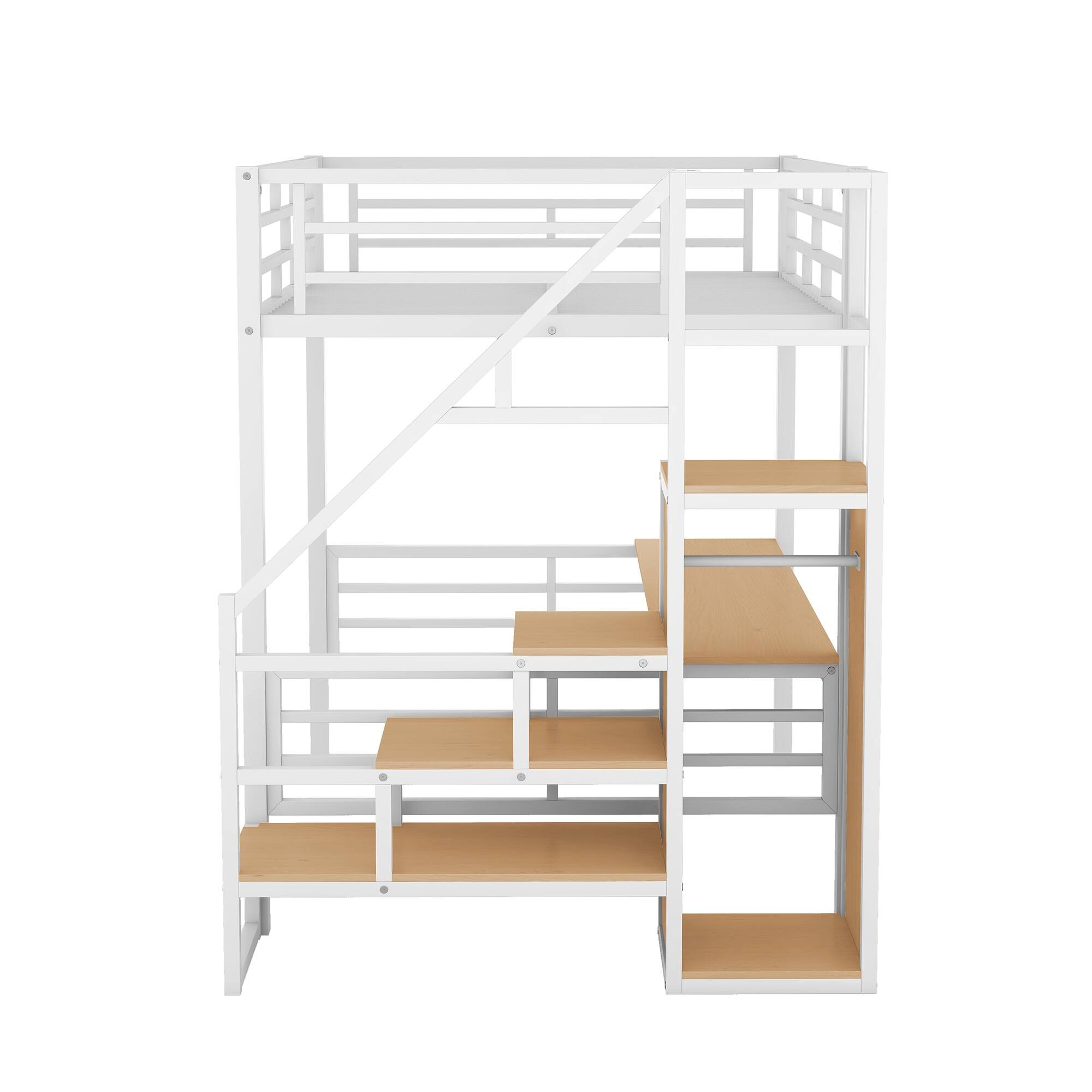 Full Size Metal Loft Bed with Desk, Storage Staircase and Small ...