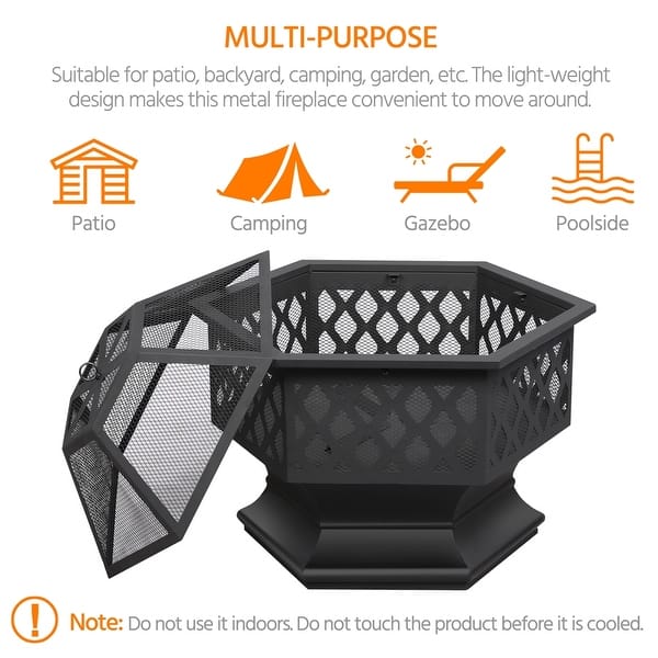 Zimtown Black Iron Fire Pit Hex-Shaped Decoration Accent for Patio,Backyard,Poolside