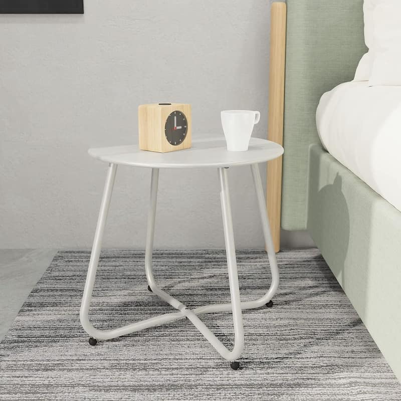 E-Coated Steel Side Table, Weather- Resistant Outdoor 18” Round End Table Accent Table for Bistro Balcony Apartment