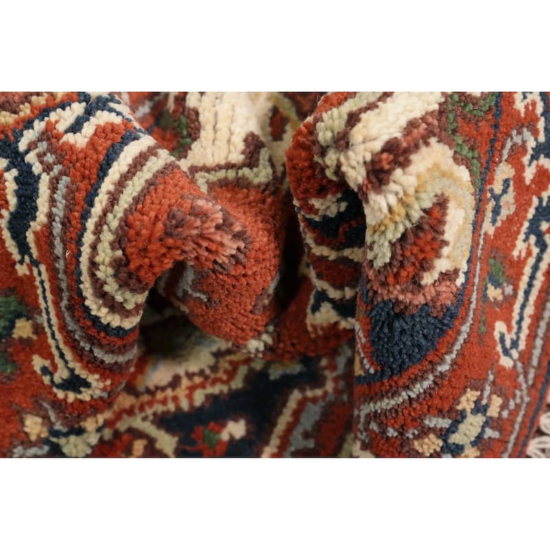 Hand Knotted Oriental 100% Wool Carpet Traditional Geometric Oranges & Rust Heriz (serapi) Area Rug - 6' 0'' X 2' 8''