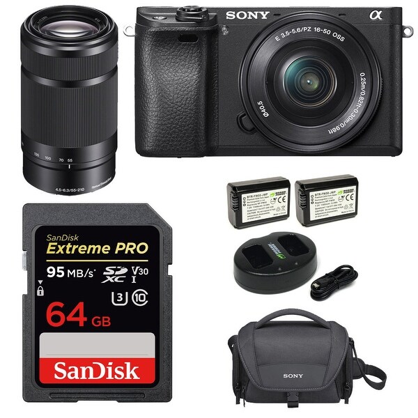 Sony Alpha a6300 Mirrorless Digital Camera w/ 16-50mm f/3.5-5.6 & E 55-210mm f/4.5-6.3 OSS Lens & Kit Bundle
