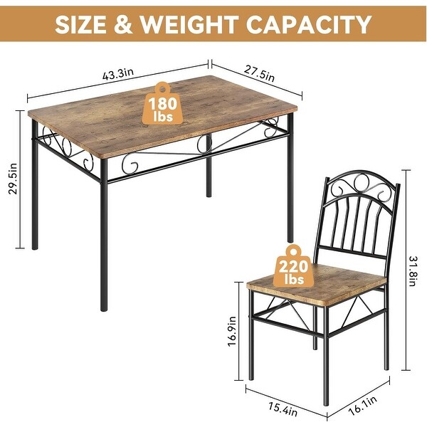 5 Piece Retro Industrial Dining Table Set Breakfast Nook Small
