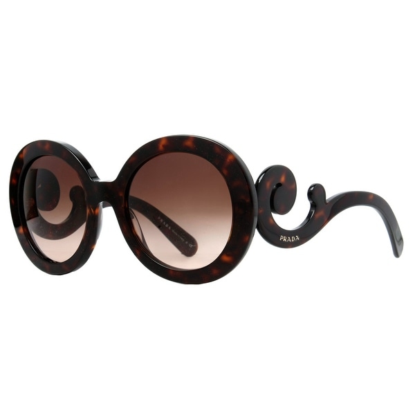 Prada SPR 27N 2AU-6S1 Brown Havana Baroque Swirl Women's Round Sunglasses - Havana Brown - 55mm-22mm-135mm
