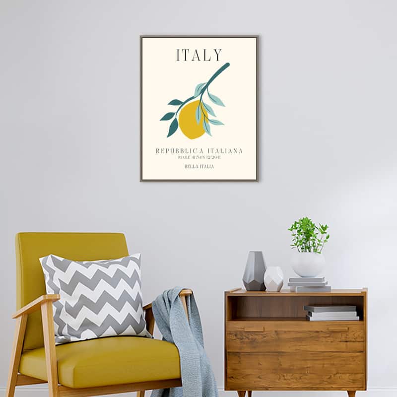 Italy Travel Poster Bella Italia by Chayan Lewis Framed Canvas Wall Art Print - Sylvie Greywash