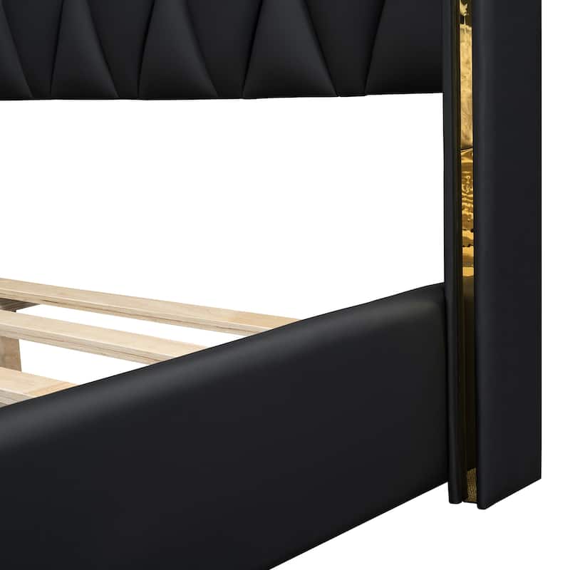 Contemporary Full Upholstered Platform Bed with PU Cover and Wooden Slats