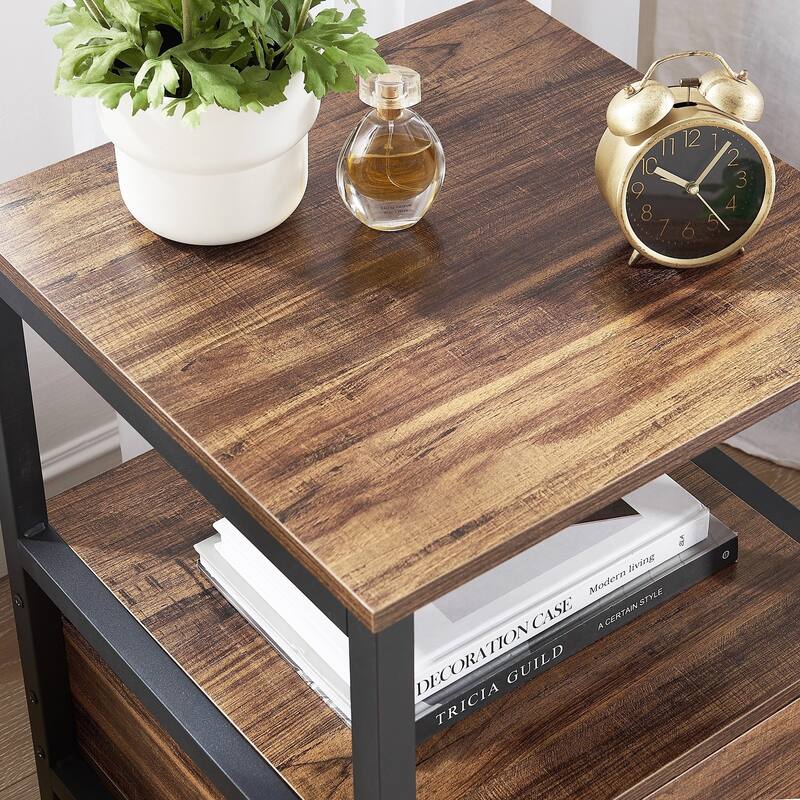 VECELO Nightstand Set of 1/2, Modern Square Side End Table, Living Room, Study Metal Frame