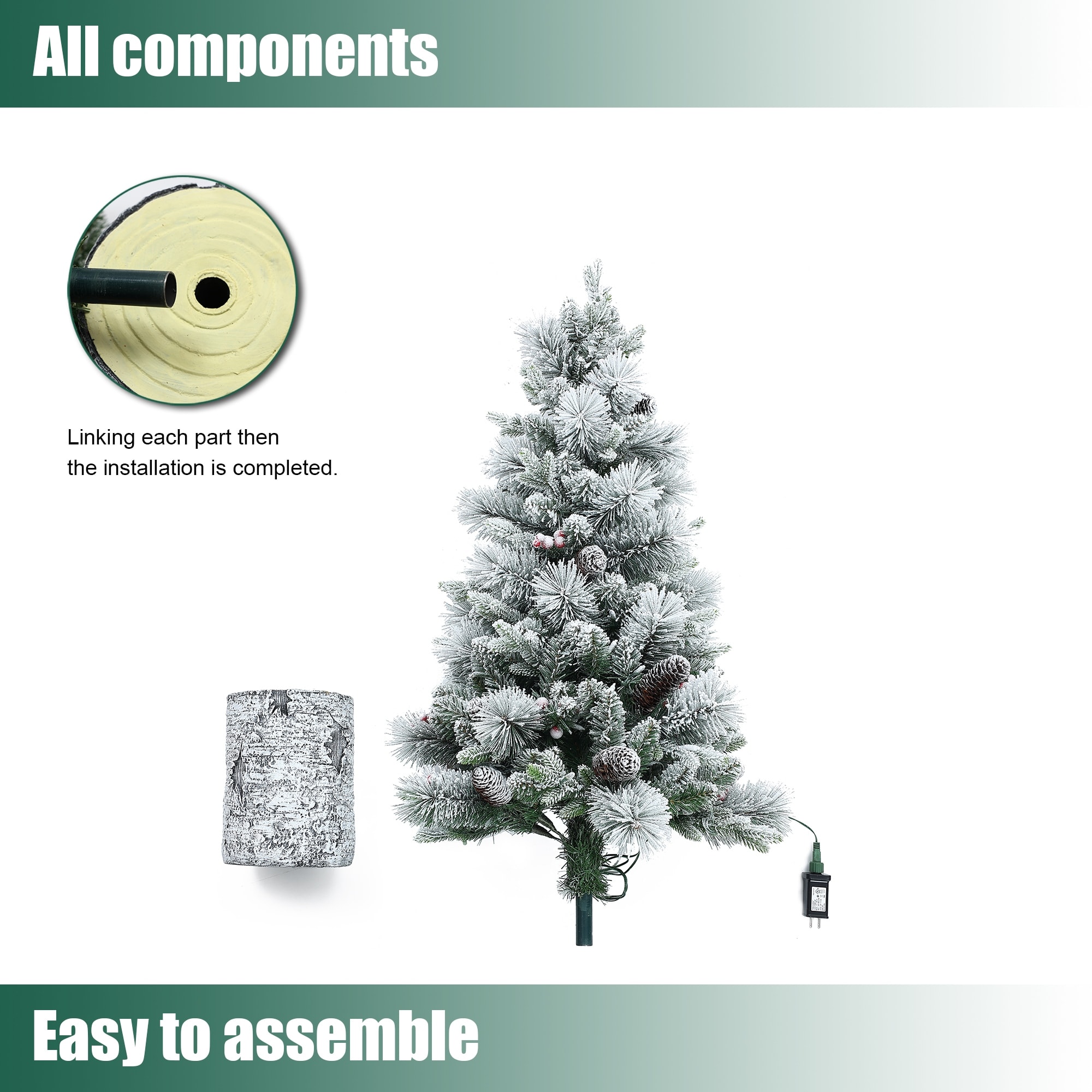 4Ft Pre-Lit Green Flocked Potted Artificial Christmas Tree - 48\, image size:2000x2000