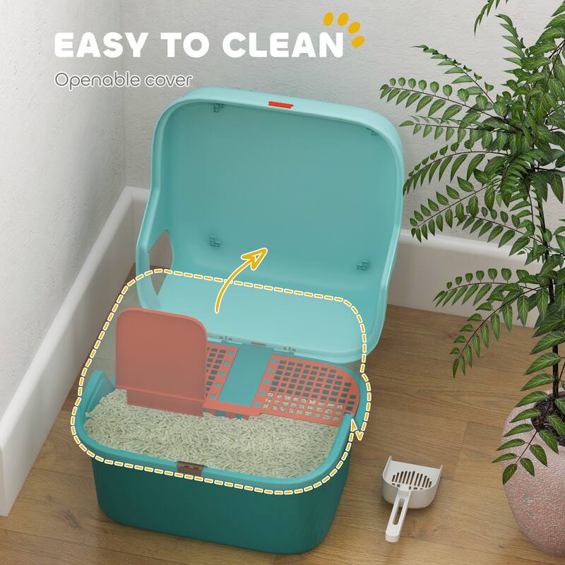 PawHut Cat Litter Box, Covered Litter Box with Lid, Scoop, Easy to Clean & Lockable Openable Cover, Kitty Litter Box