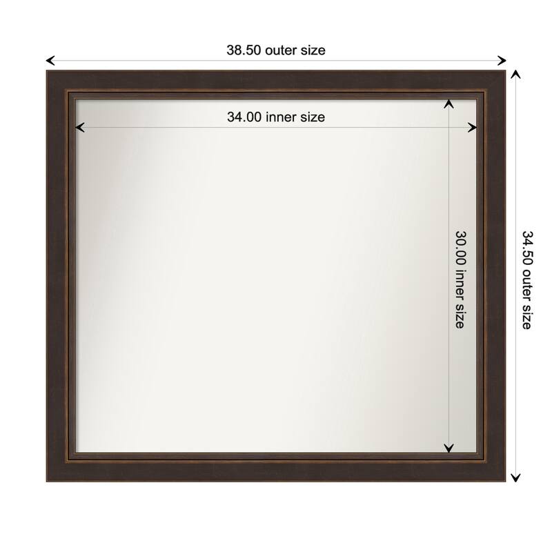 Lara Bronze Framed Non-Beveled Custom Wall Mirror, Bathroom Vanity Mirror - Outer Size: 38.5 x 34.5