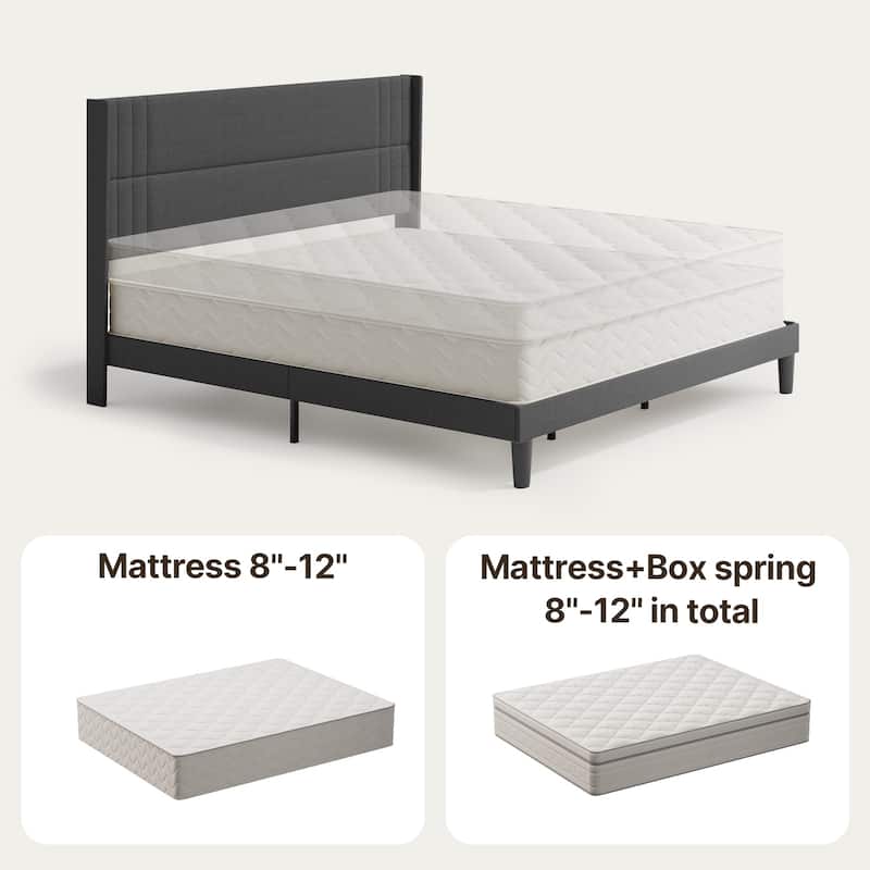 Twin/Full/Queen/King Bed Frame with Wingback Headboard, Upholstered Platform Bed