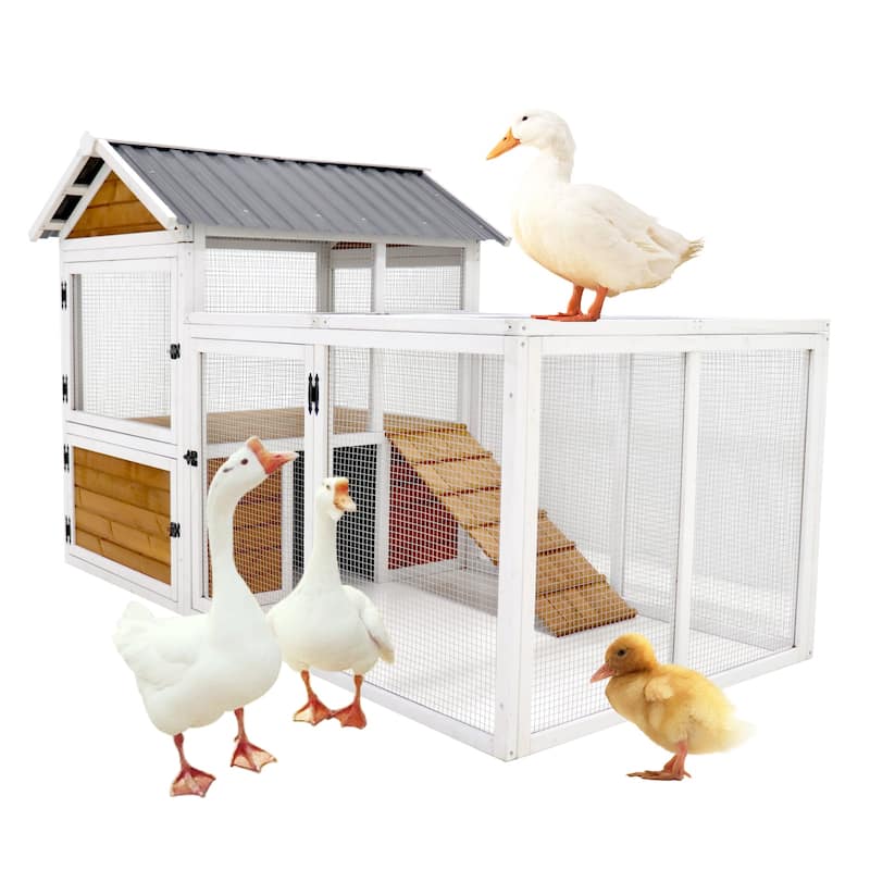 77"Large outdoor chicken coop chicken coop,duck coop with nest box,bird cage,rabbit cagewaterproof PVC board (gradient 80°) - Yellow Brown