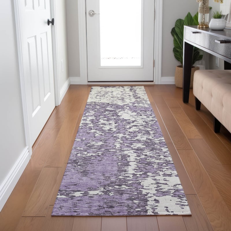 Machine Washable Indoor/ Outdoor Abstract Pixels Chantille Rug