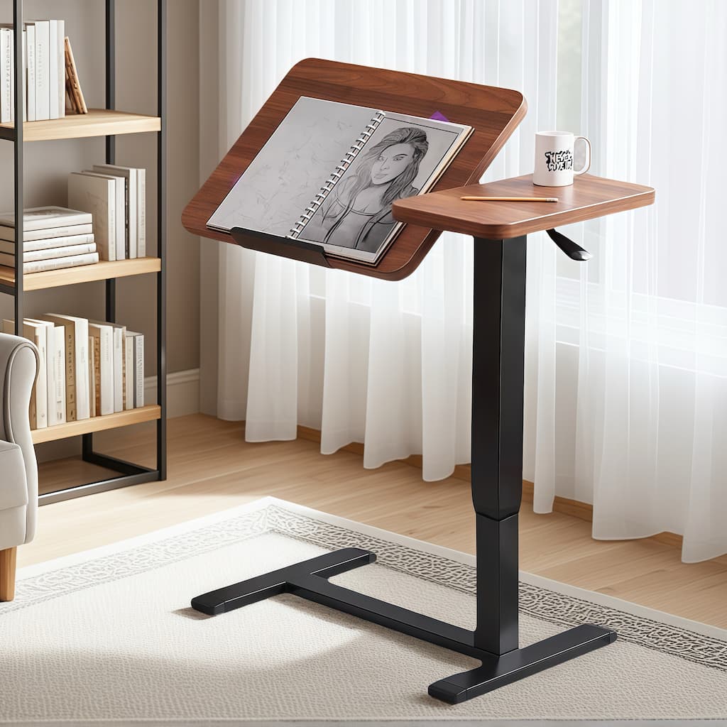 Overbed Bedside Desk, Mobile Rolling Laptop Stand, Tilting Office Desk, Height Adjustable Tray Bedside Table