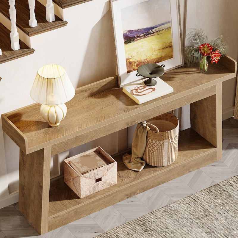 70.87-Inch Extra Long Console Table for Entryway, Sofa Table with Storage Shelf & Anti-Drop Baffle
