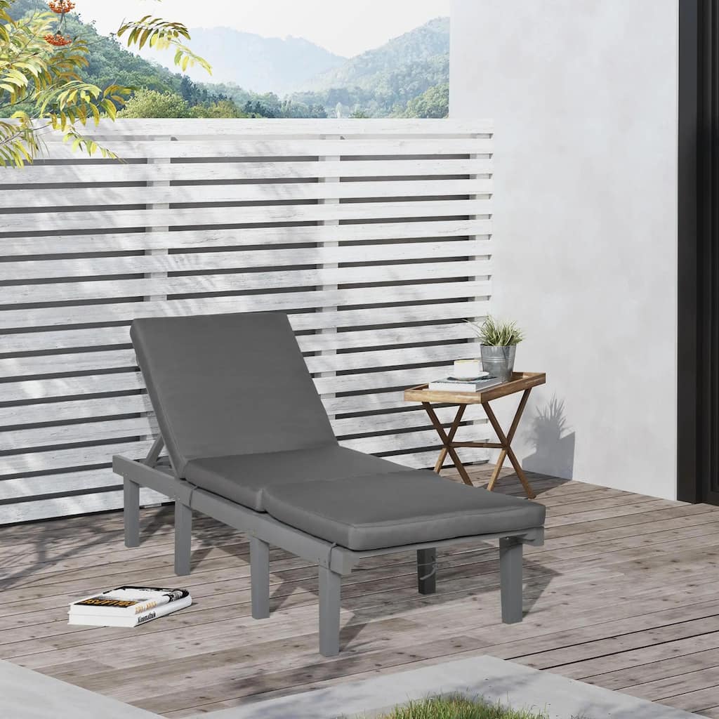 Wood Chaise Lounge, Outdoor Recliner, 4-Pos Adjustable with Cushioned