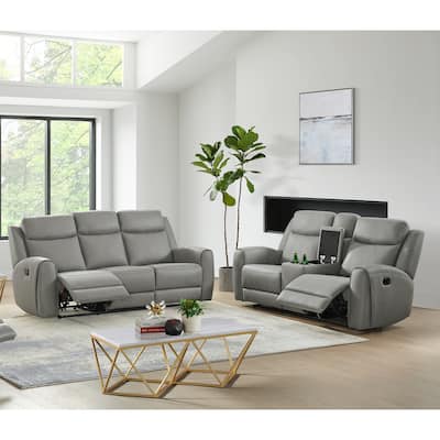Roundhill Furniture Wesley 2-Piece Transitional Reclining Set, Gray